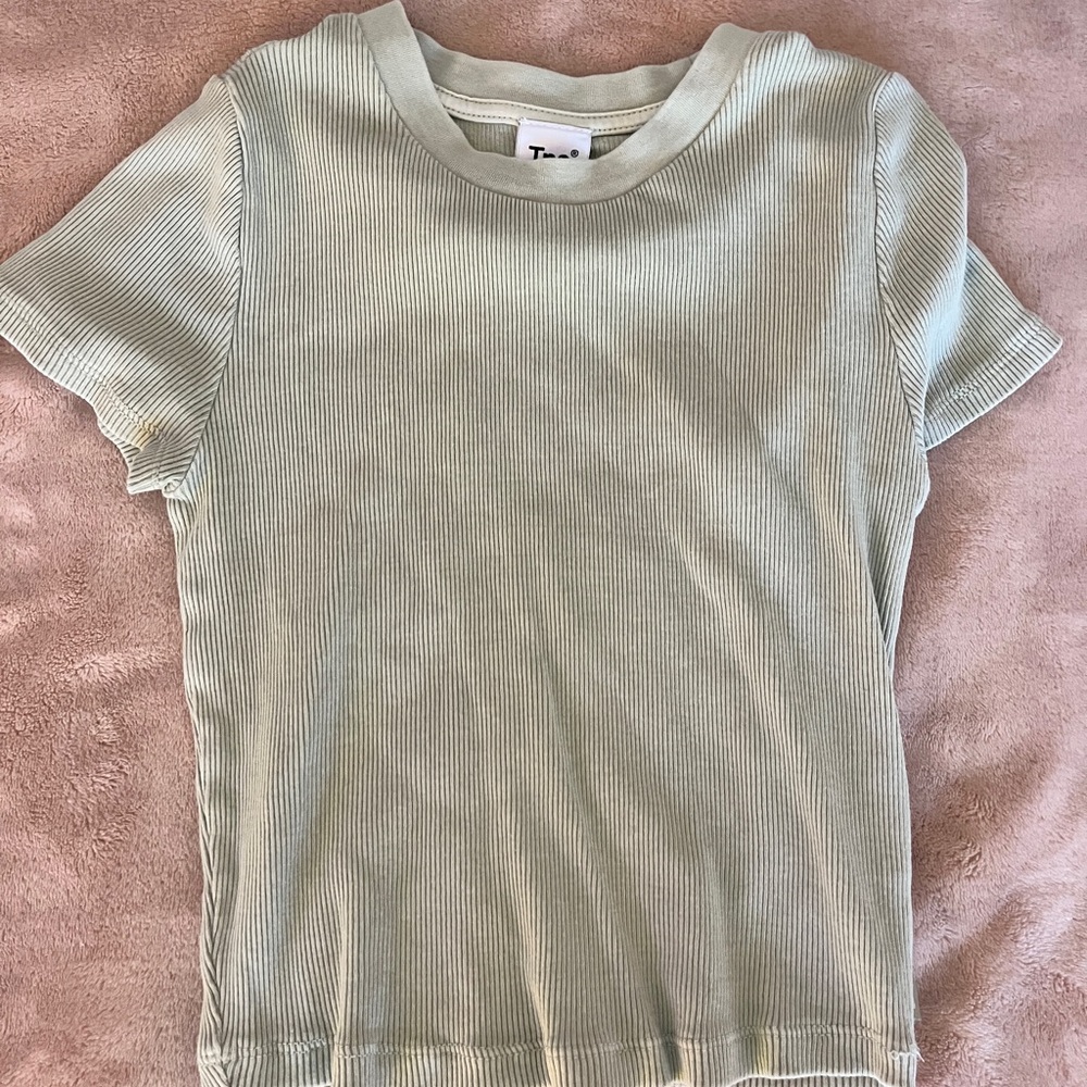 Aritzia TNA Sage Green Ribbed T-Shirt